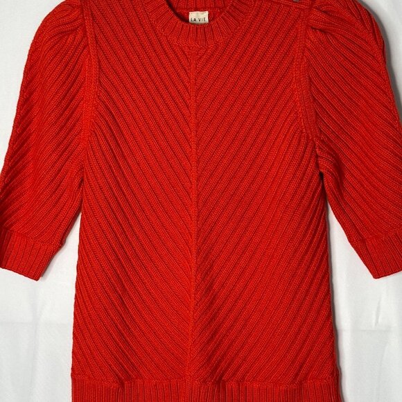 La Vie Rebecca Taylor Cable Knit 1/2 Sleeve Ribbed‎ Crew Neck Sweater Red Medium - Picture 3 of 10